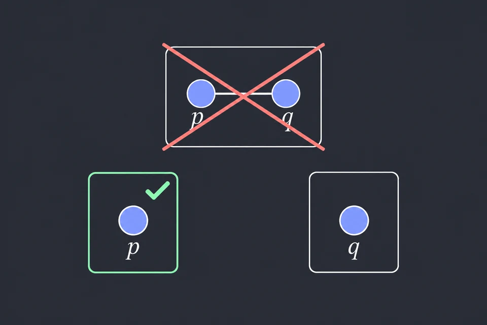 Controlla la query. Restano i modelli minimali p e q. Nel riquadro di p, con il bordo verde e il segno di spunta, la query p è vera; in q no. Per il sì basta un solo modello minimale che soddisfi la query.